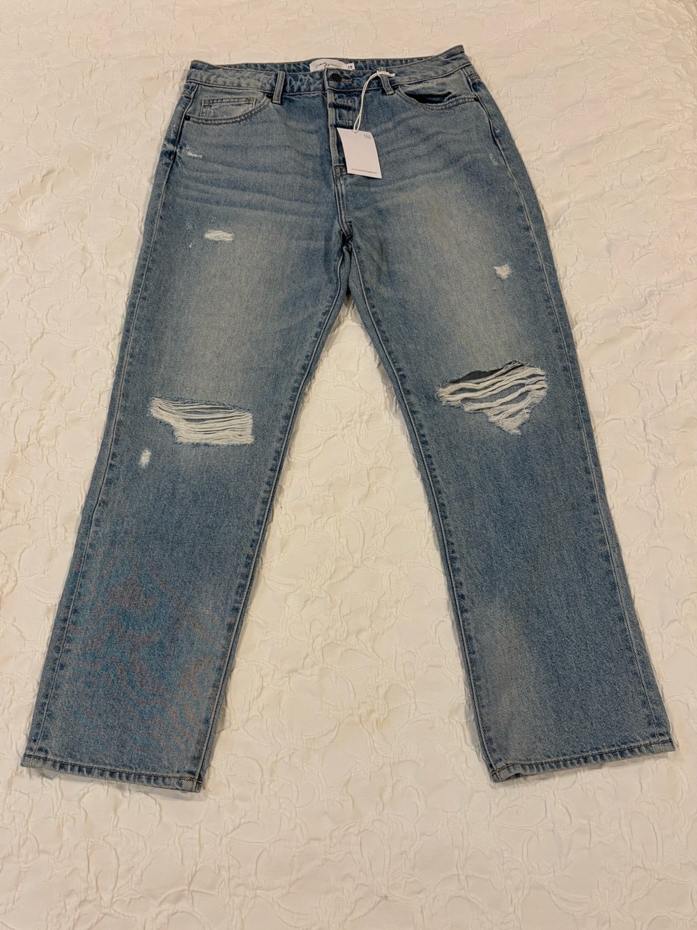 Carly Jean Los Angeles Light Blue Distressed Relaxed Jeans